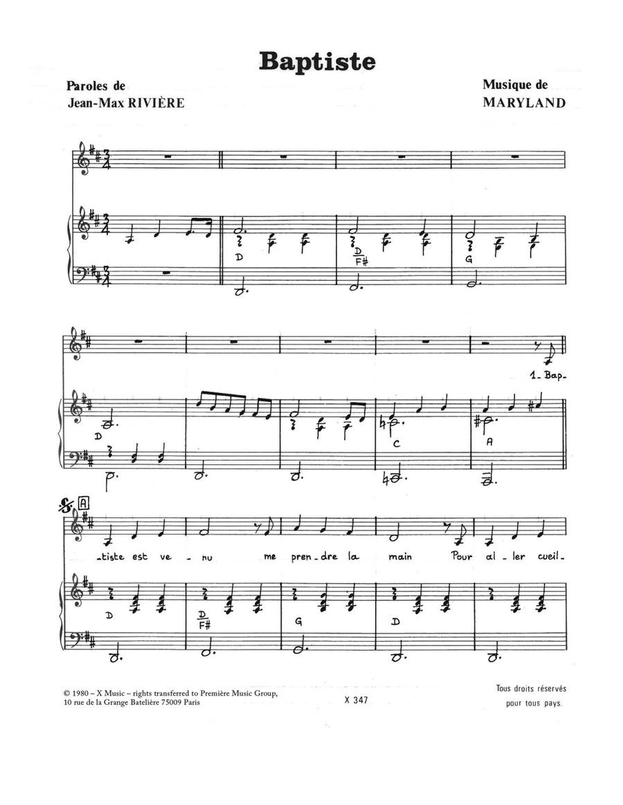 Baptiste Baptiste Piano, Vocal scores gallery preview page 1