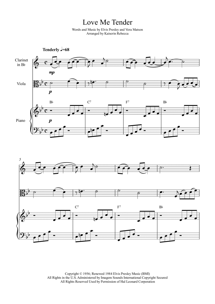 Love Me Tender B-Flat Clarinet scores gallery preview page 1