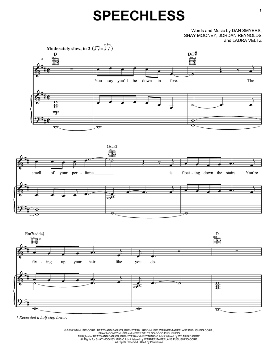 Speechless Speechless Piano, Vocal, Guitar scores gallery preview page 1