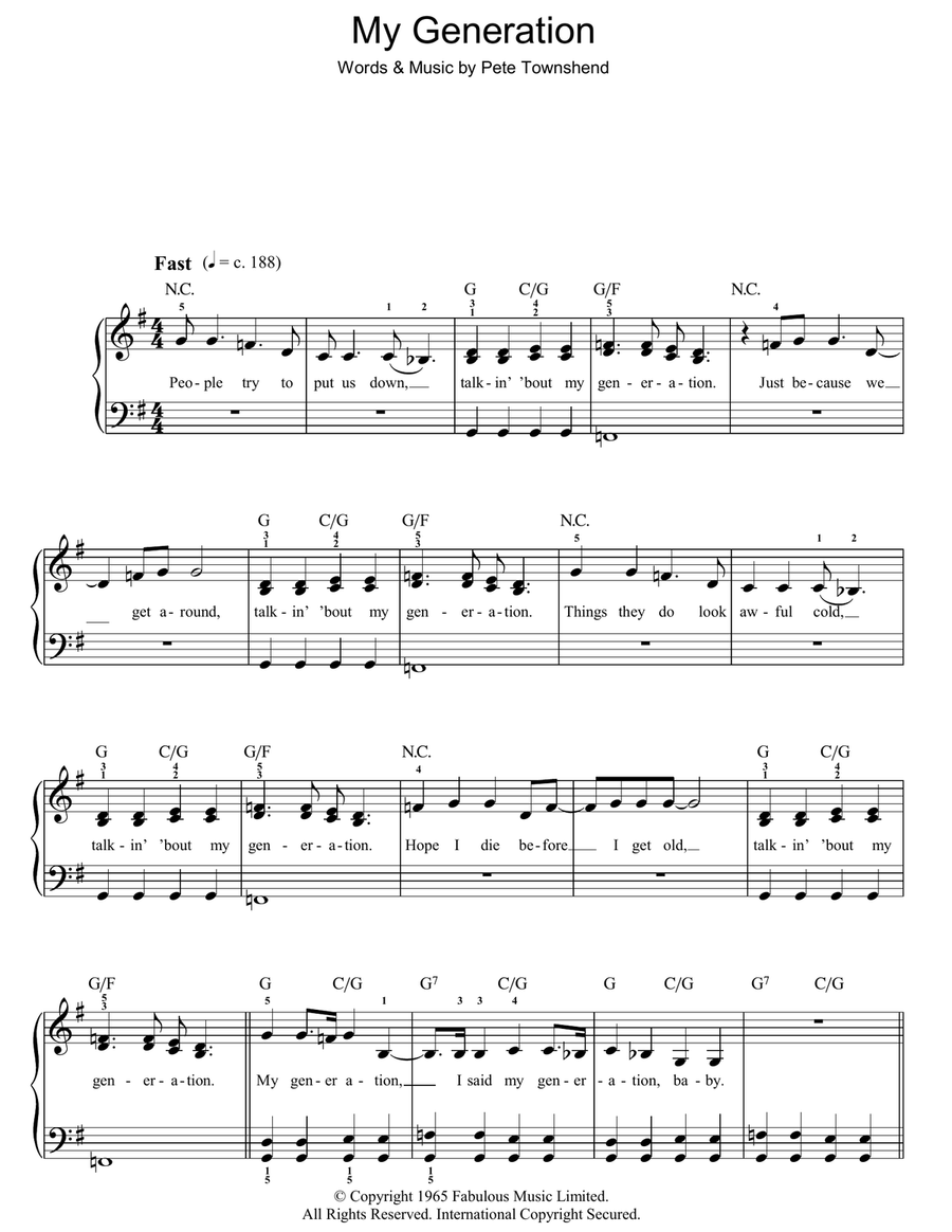 My Generation Easy Piano scores gallery preview page 1
