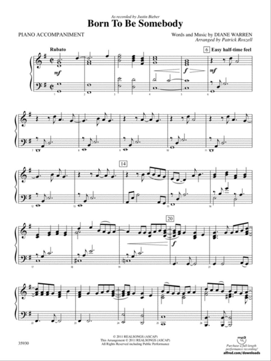 Born to Be Somebody: Piano Accompaniment Orchestra scores gallery preview page 1