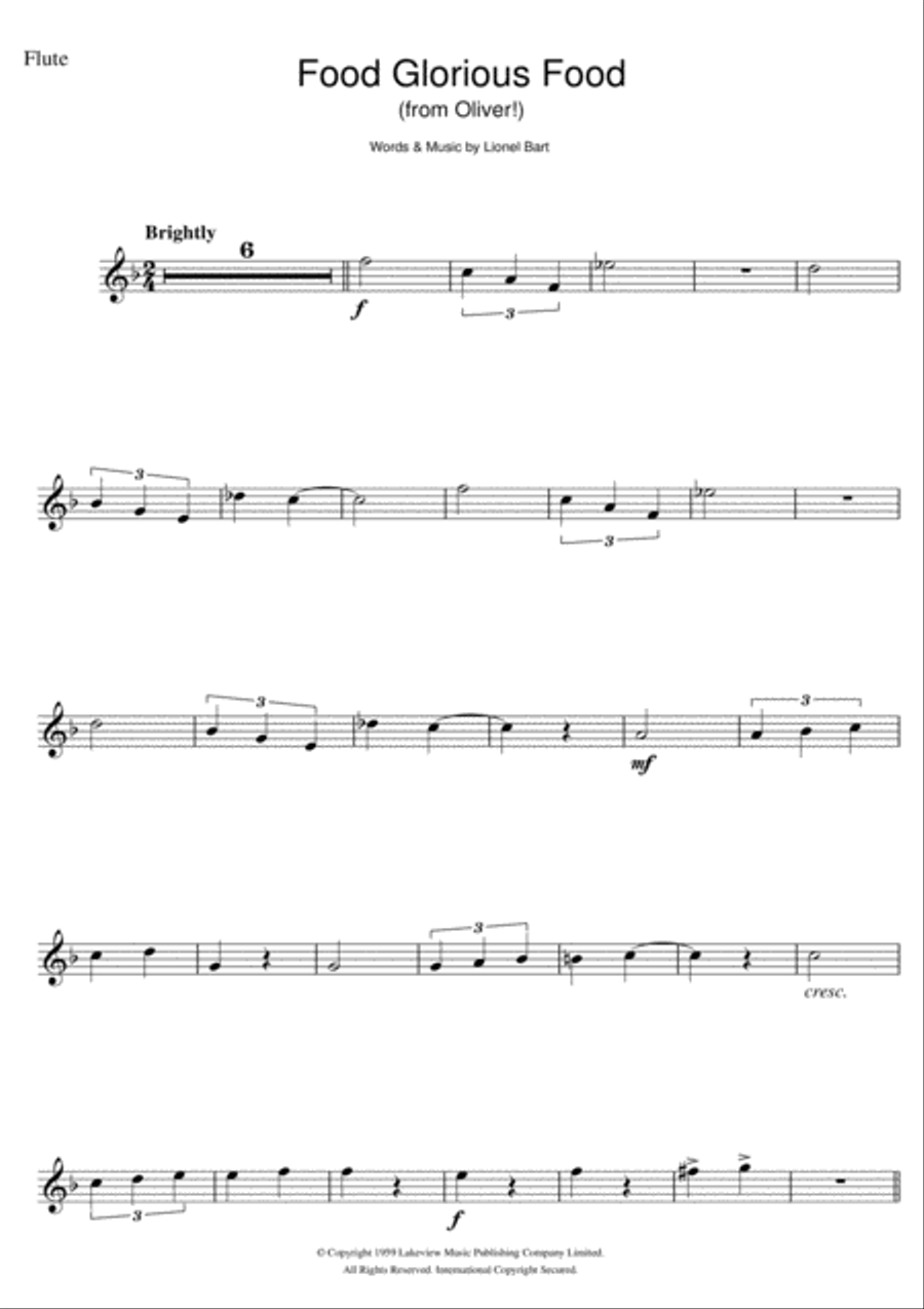 Food, Glorious Food (from Oliver!) Flute Solo scores gallery preview page 1