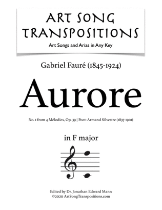 Book cover for FAURÉ: Aurore, Op. 39 no. 1 (transposed to F major)