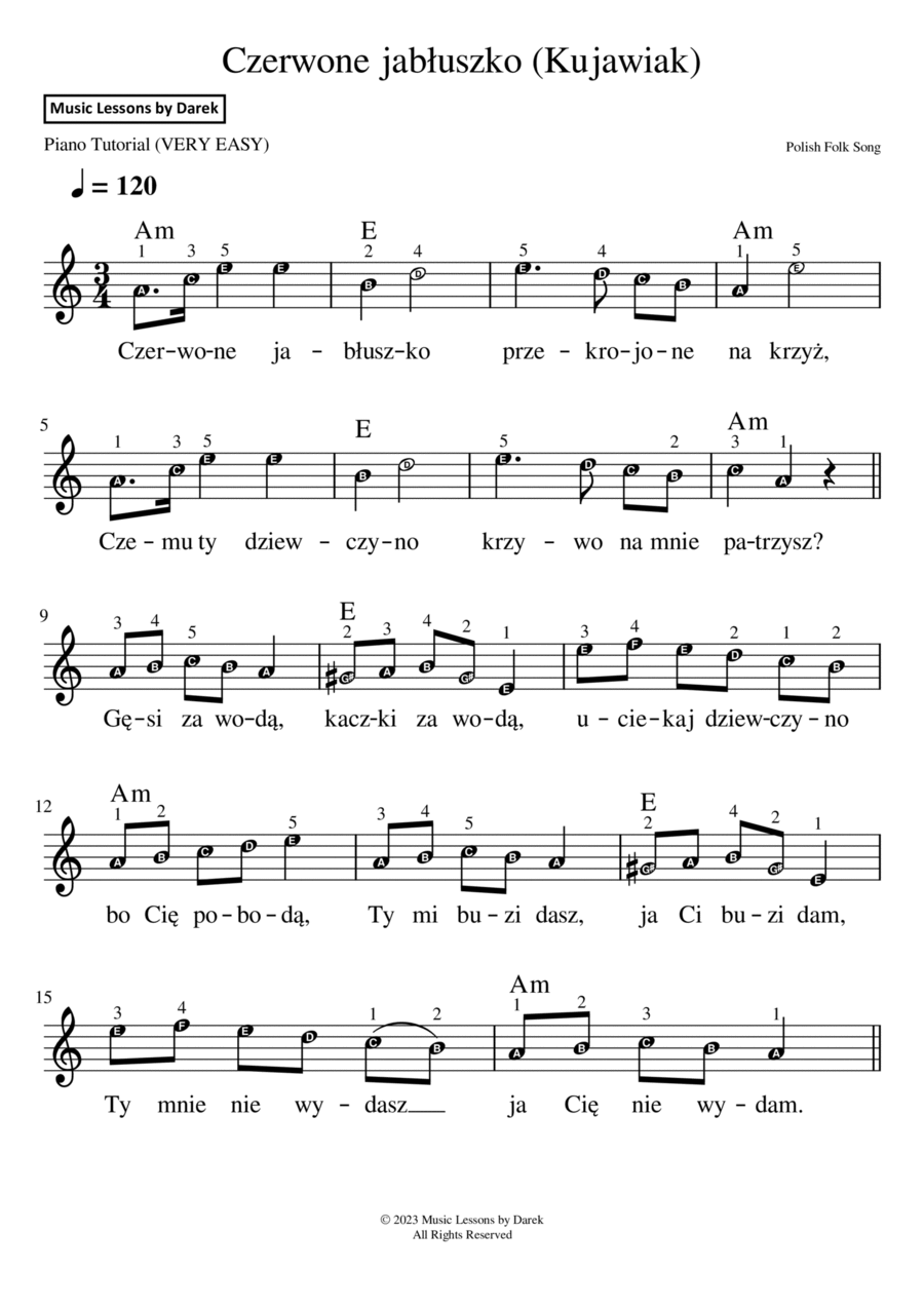 Czerwone jabłuszko (Red Apple) [VERY EASY PIANO] Easy Piano scores gallery preview page 1