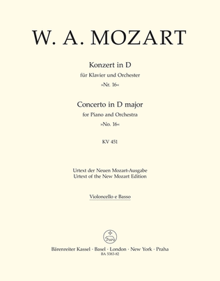 Book cover for Concerto for Piano and Orchestra, No. 16 D major, KV 451