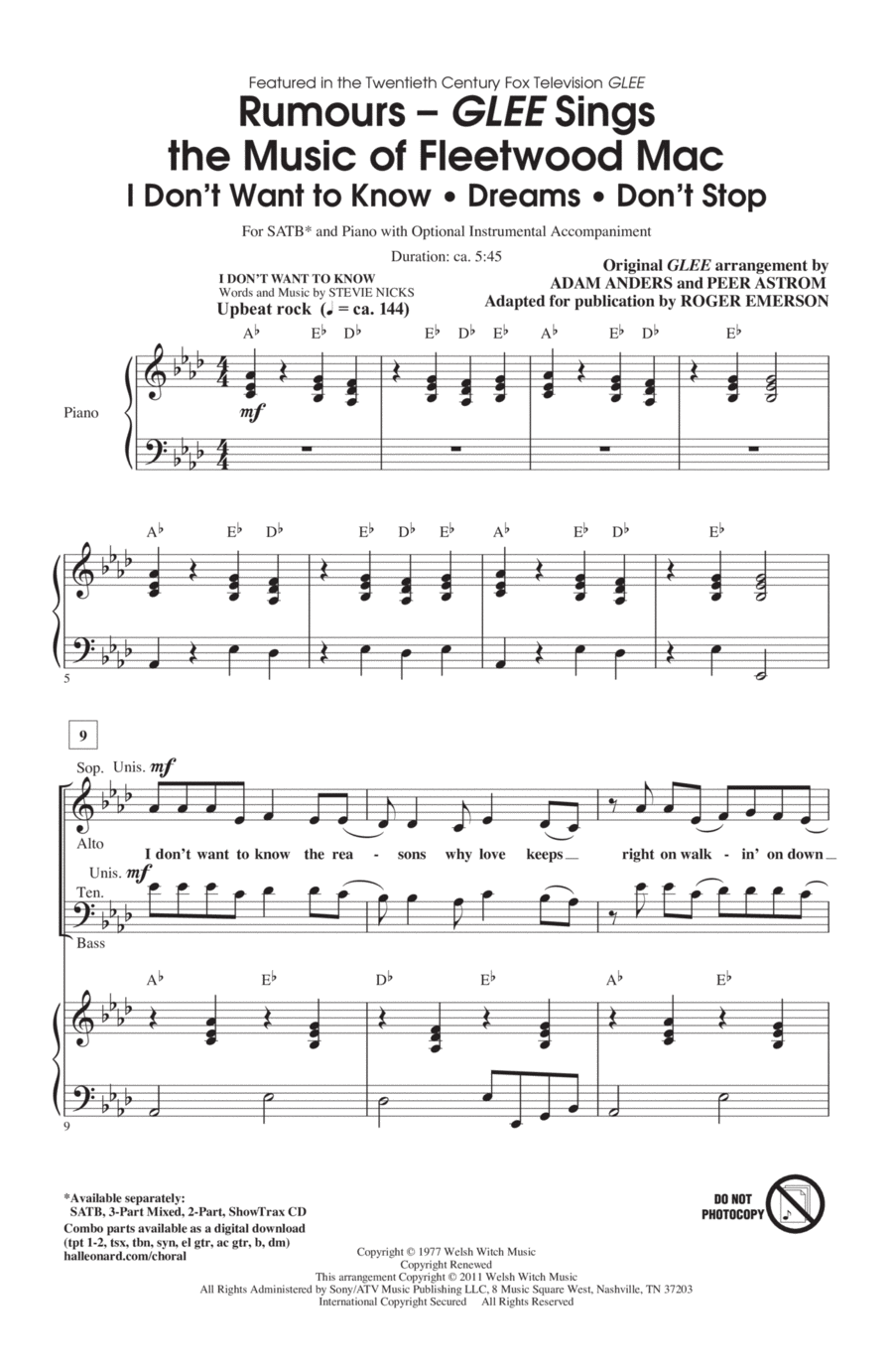 Rumours: Glee Sings The Music Of Fleetwood Mac 4-Part scores gallery preview page 1