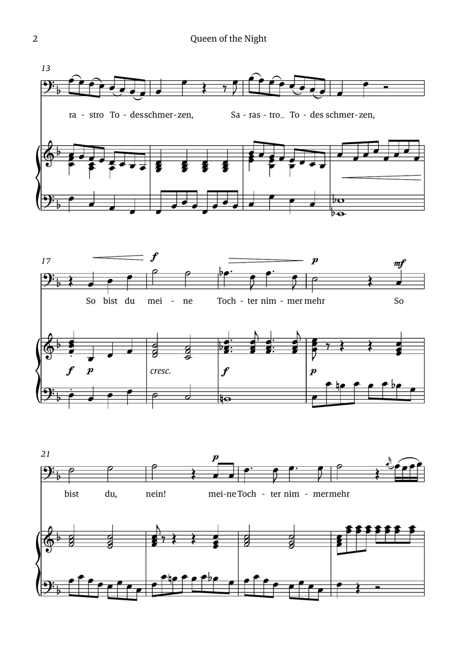 Queen of the Night (aria) - for BASS in D minor Chamber Music scores gallery preview page 2