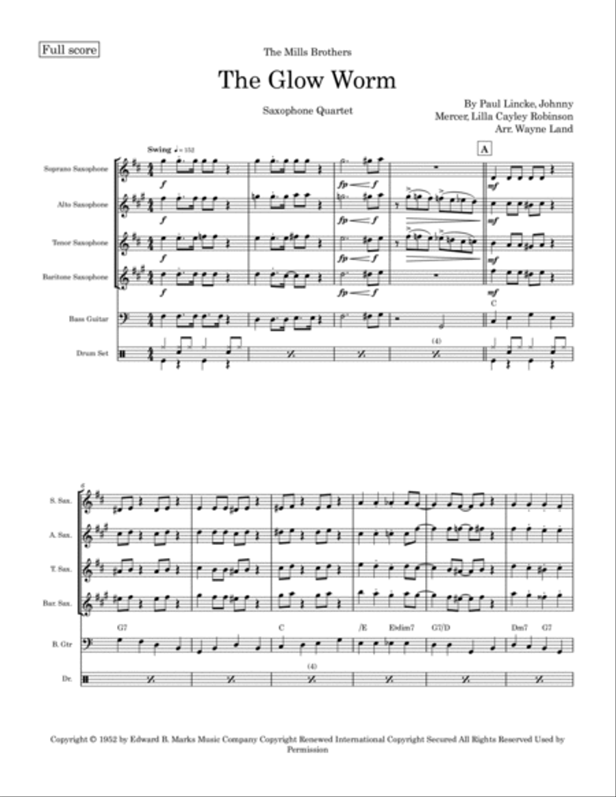 The Glow Worm Saxophone Quartet scores gallery preview page 2