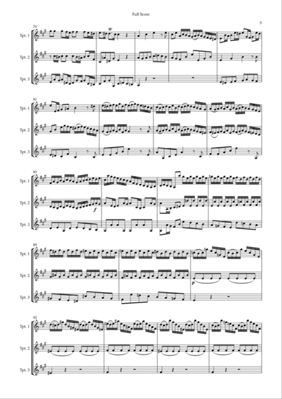 Brandenburg Concerto No. 3 in G major, BWV 1048 1st Mov. (J.S. Bach) for Trumpet in Bb Trio Trumpet Trio scores gallery preview page 5