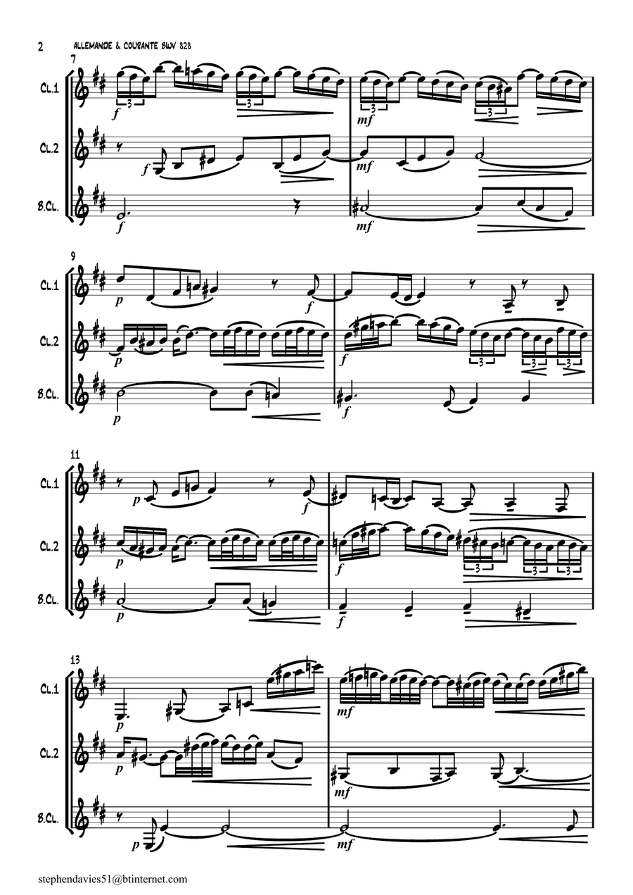 Allemande & Courante By J.S.Bach BWV828 Clarinet Trio Clarinet Trio scores gallery preview page 2