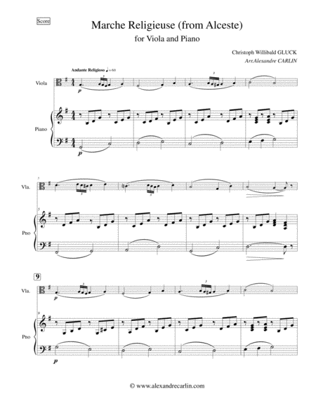 Marche Religieuse (from Alceste) by Gluck - Arranged for Viola and Piano image number null