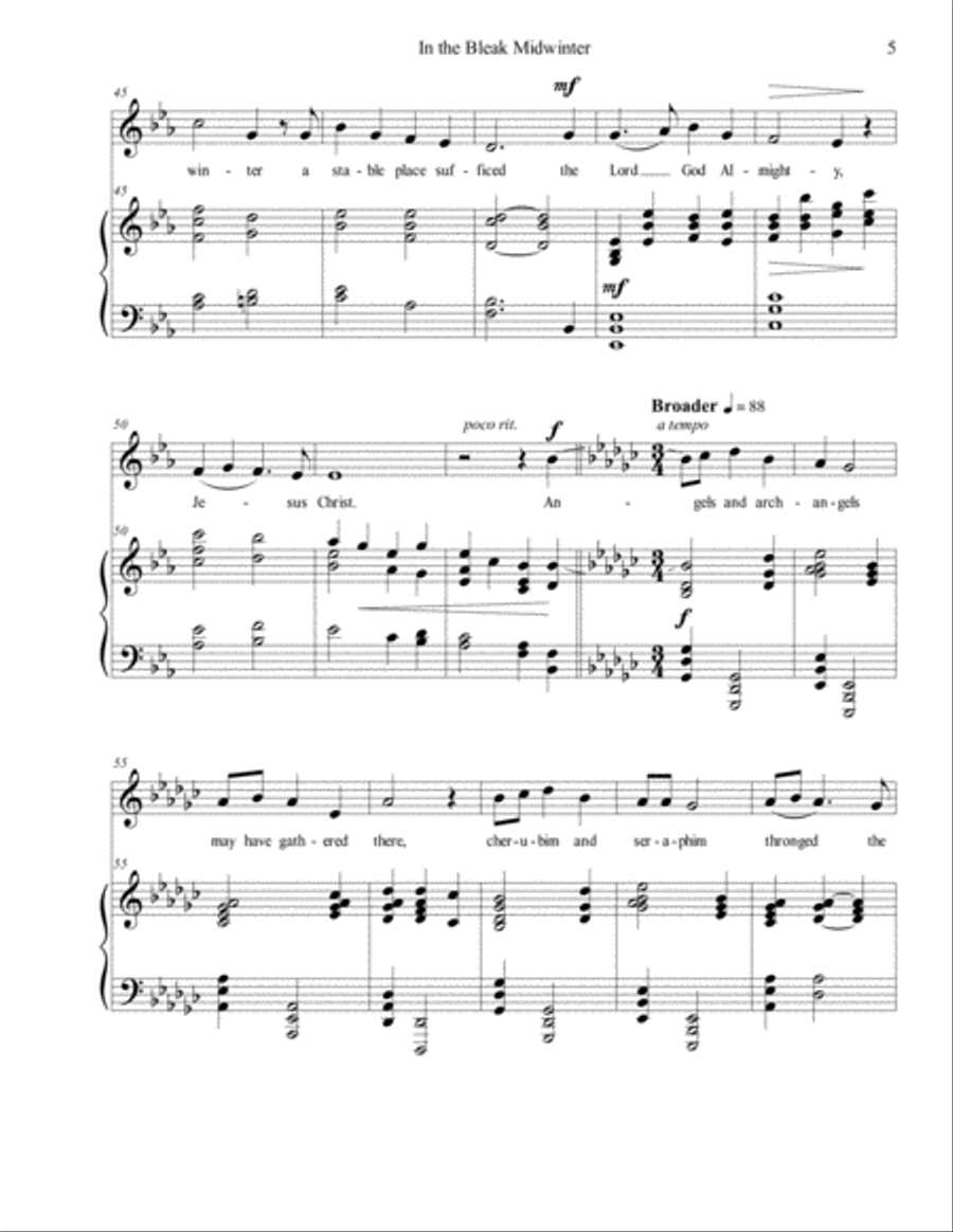 In the Bleak Midwinter (CRANHAM), Medium/Low Voice, arr. Brenda Portman Medium Voice scores gallery preview page 5