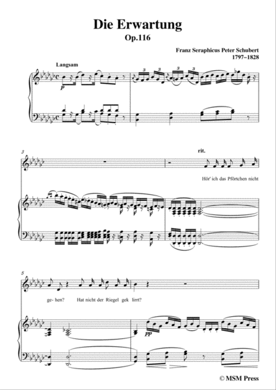 Schubert-Die Erwartung,Op.116,in G flat Major,for Voice&Piano Voice scores gallery preview page 3