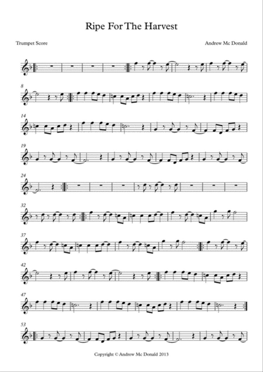 Ripe For The Harvest Bb Trumpet Score B-Flat Trumpet scores gallery preview page 1