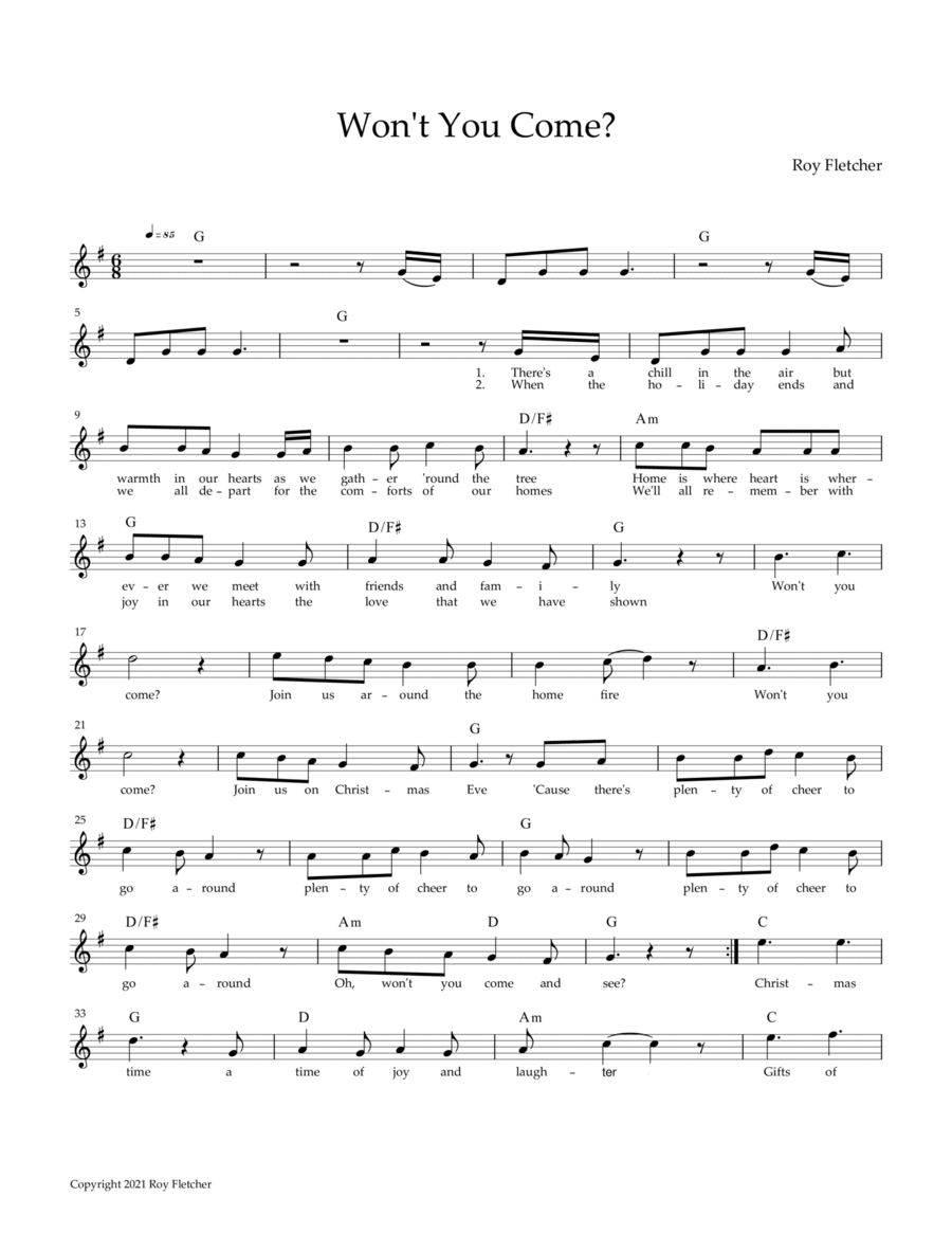 Won't You Come? Guitar scores gallery preview page 1