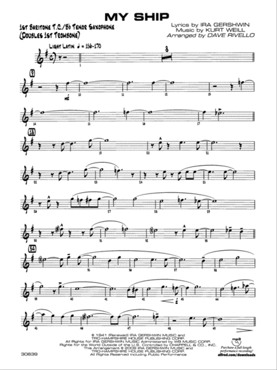 My Ship: Baritone T.C. Jazz Ensemble scores gallery preview page 1