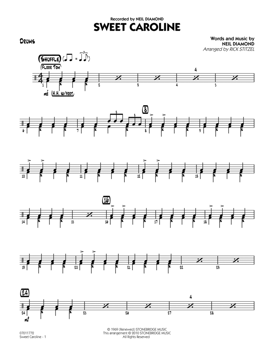 Sweet Caroline - Drums Sweet Caroline - Drums Jazz Ensemble scores gallery preview page 1