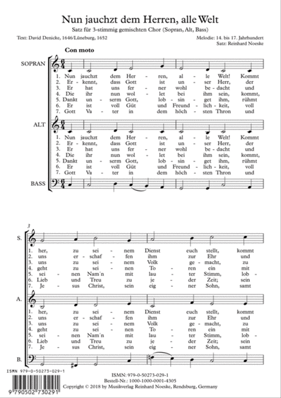 Nun jauchzt dem Herren, alle Welt 3-Part scores gallery preview page 1