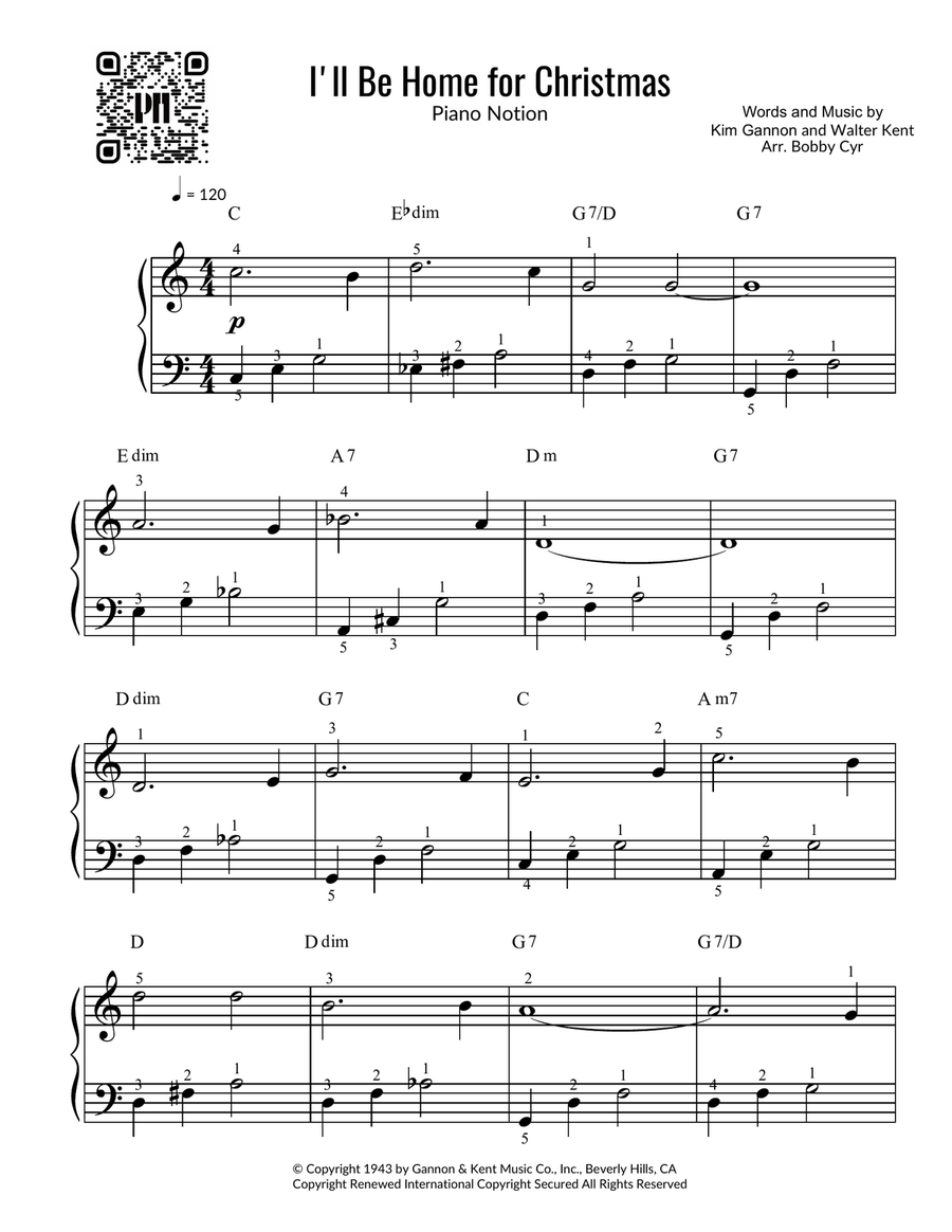 I'll Be Home For Christmas Easy Piano scores gallery preview page 1
