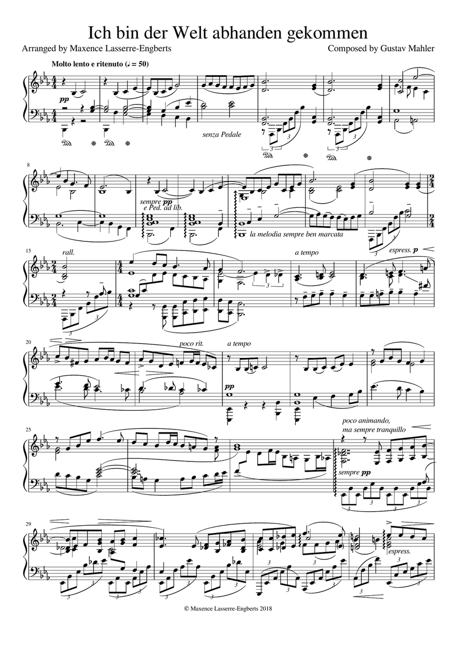 Ich bin der Welt abhanden gekommen (Piano Solo) Ich bin der Welt abhanden gekommen (Piano Solo) Piano Solo scores gallery preview page 1
