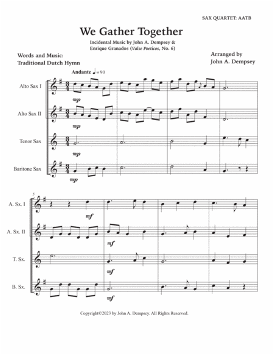 We Gather Together (Sax Quartet: AATB) Saxophone Quartet scores gallery preview page 5