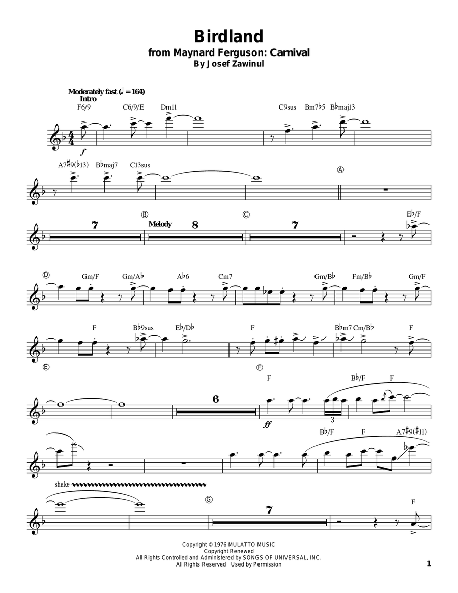 Birdland Trumpet scores gallery preview page 1