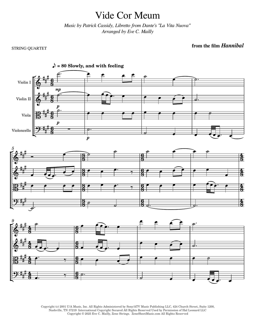 Vide Cor Meum from HANNIBAL String Quartet scores gallery preview page 1
