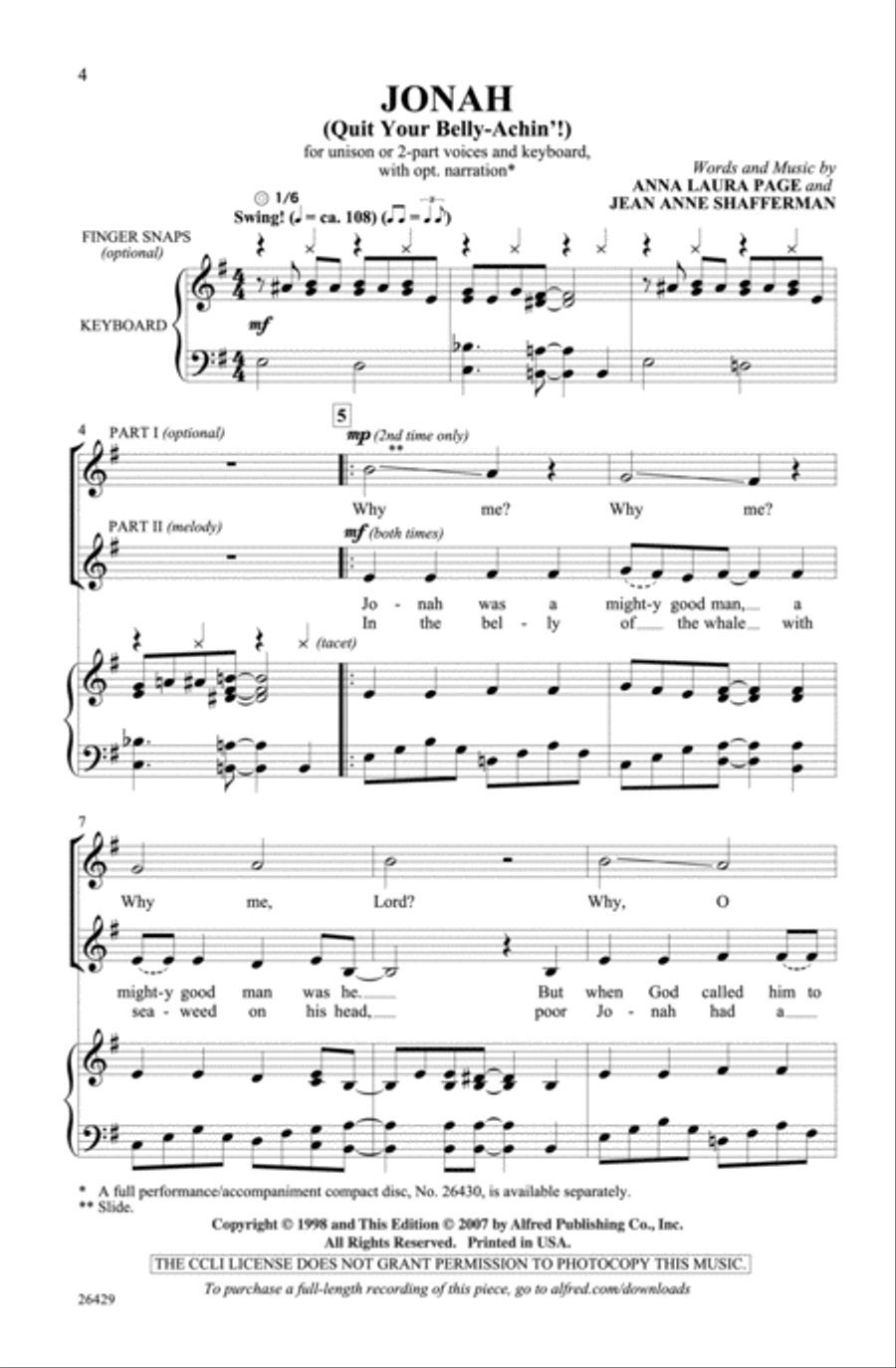 Jonah (Quit Your Belly-Achin'!) Unison Choir scores gallery preview page 2