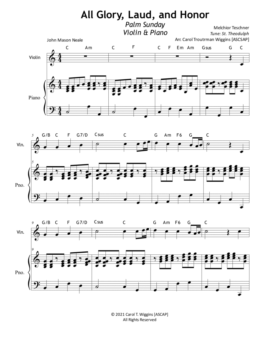 All Glory Laud & Honor (Violin & Piano) Viola scores gallery preview page 1