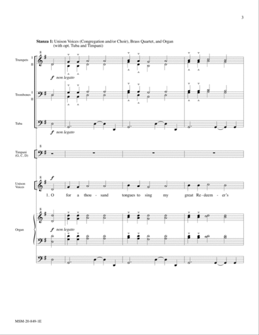 Oh, for a Thousand Tongues to Sing (Azmon) 4-Part scores gallery preview page 3