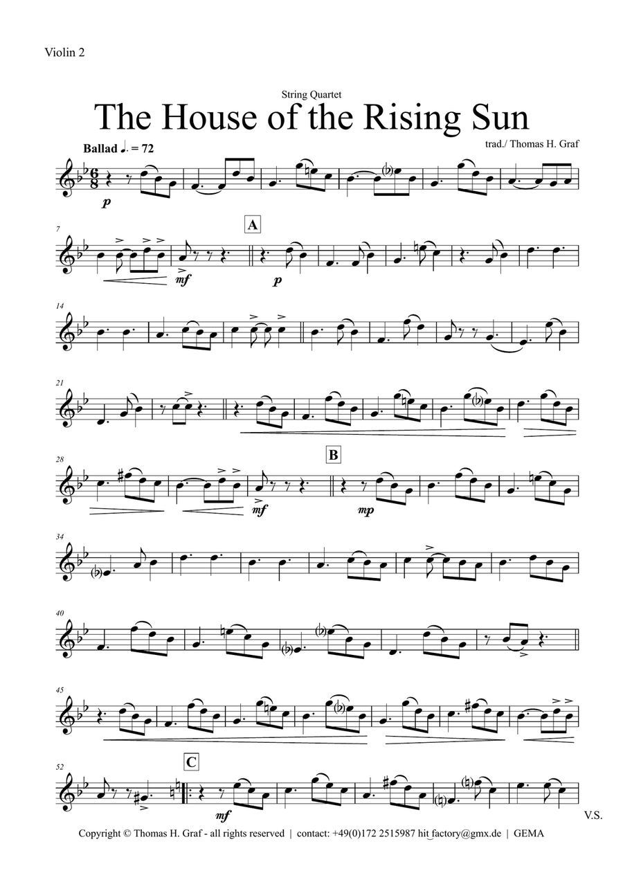 The house of the rising sun - String Quartet String Quartet scores gallery preview page 6