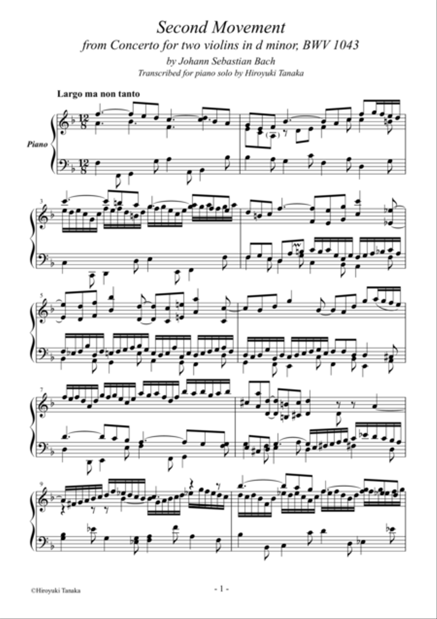 Second Movement from Concerto for two violins BWV 1043, for piano solo Piano Solo scores gallery preview page 2
