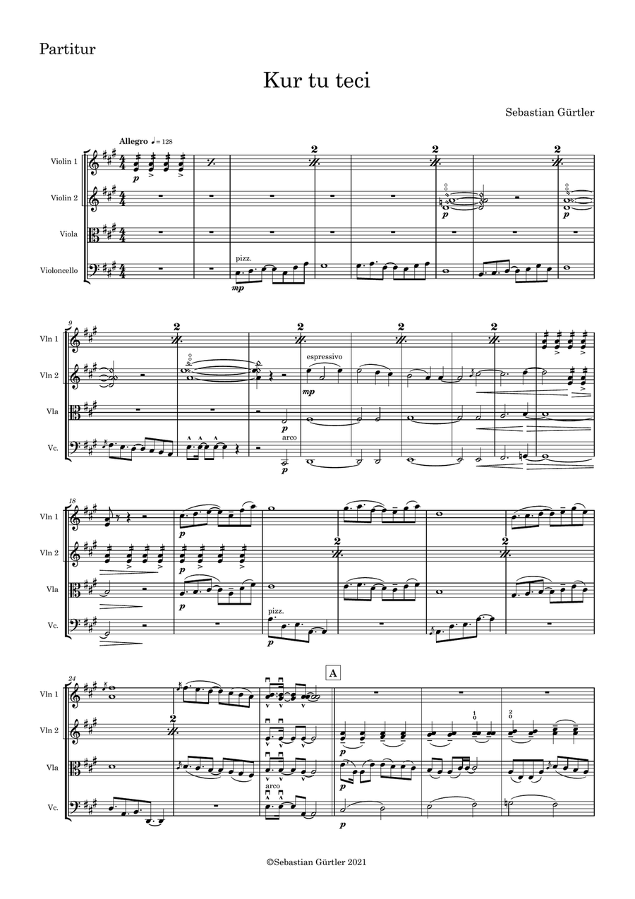 Kur tu teci Kur tu teci String Quartet scores gallery preview page 1