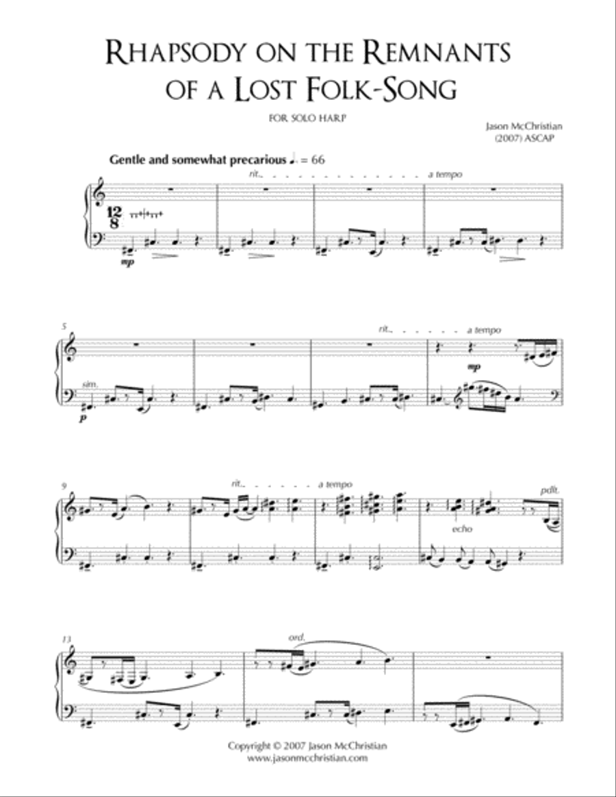 Rhapsody on the Remnants of a Lost Folk-Song - for solo harp Harp scores gallery preview page 5