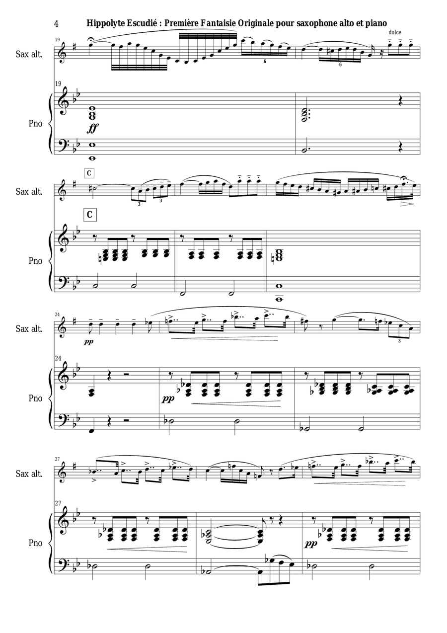 Hippolyte Escudié: Première Fantaisie Originale for alto saxophone and piano Alto Saxophone scores gallery preview page 4