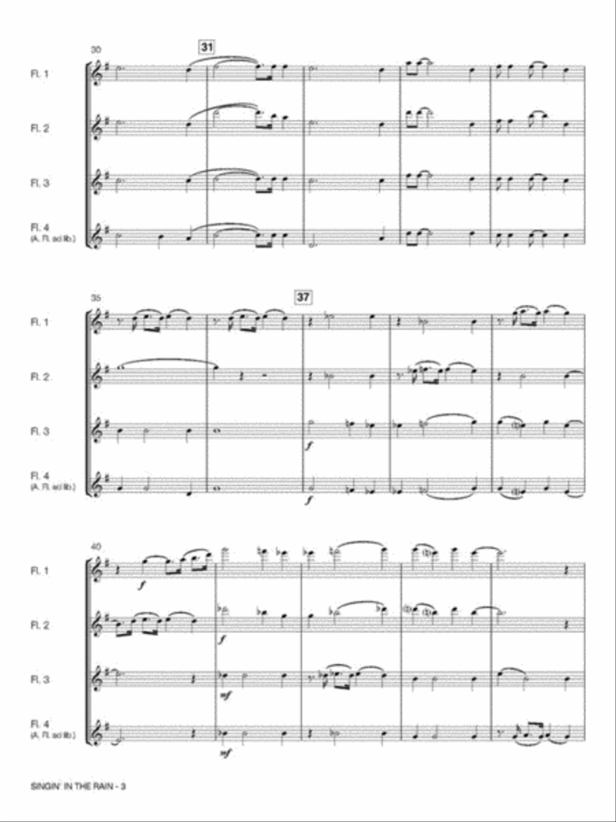 Singin' in the Rain Flute Quartet scores gallery preview page 5