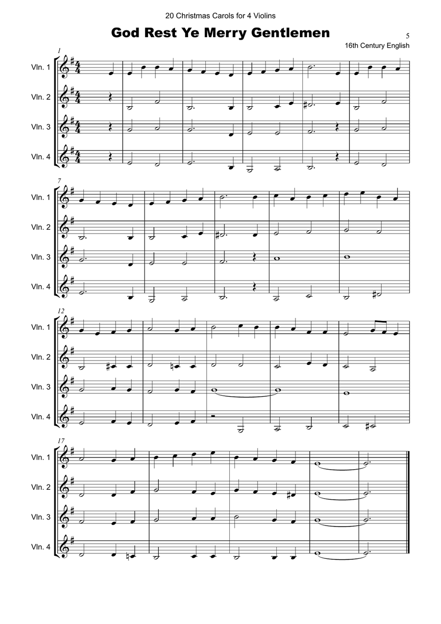 20 Favourite Christmas Carols for Violin Quartet String Quartet scores gallery preview page 6