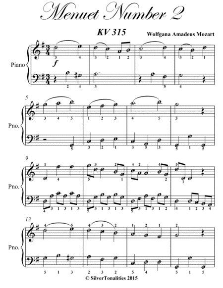 Menuet Number 2 Kv 315 Easiest Piano Sheet Music