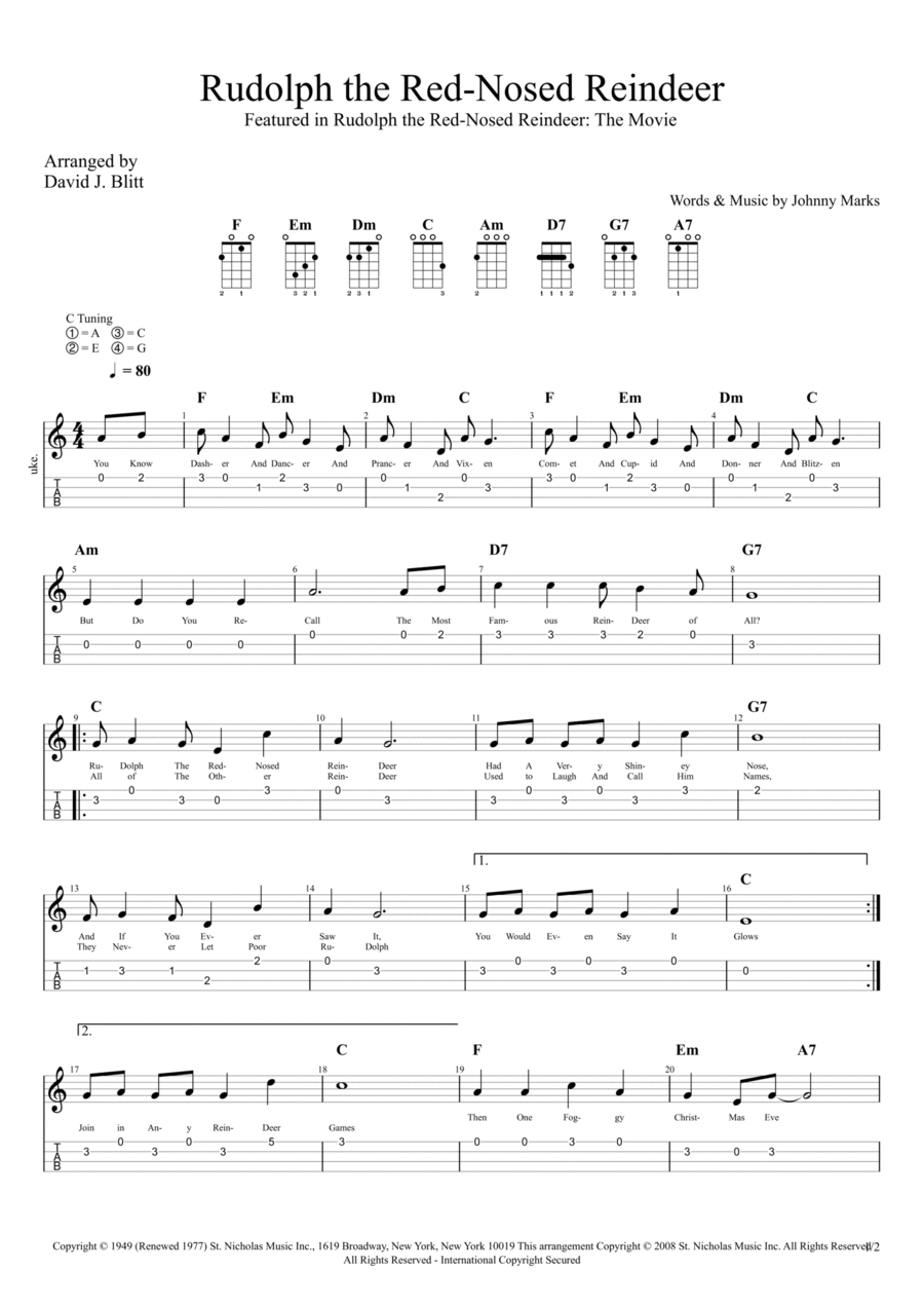 Rudolph The Red-nosed Reindeer Ukulele scores gallery preview page 1