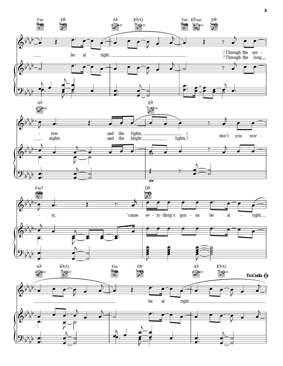 Be Alright Piano, Vocal, Guitar scores gallery preview page 3