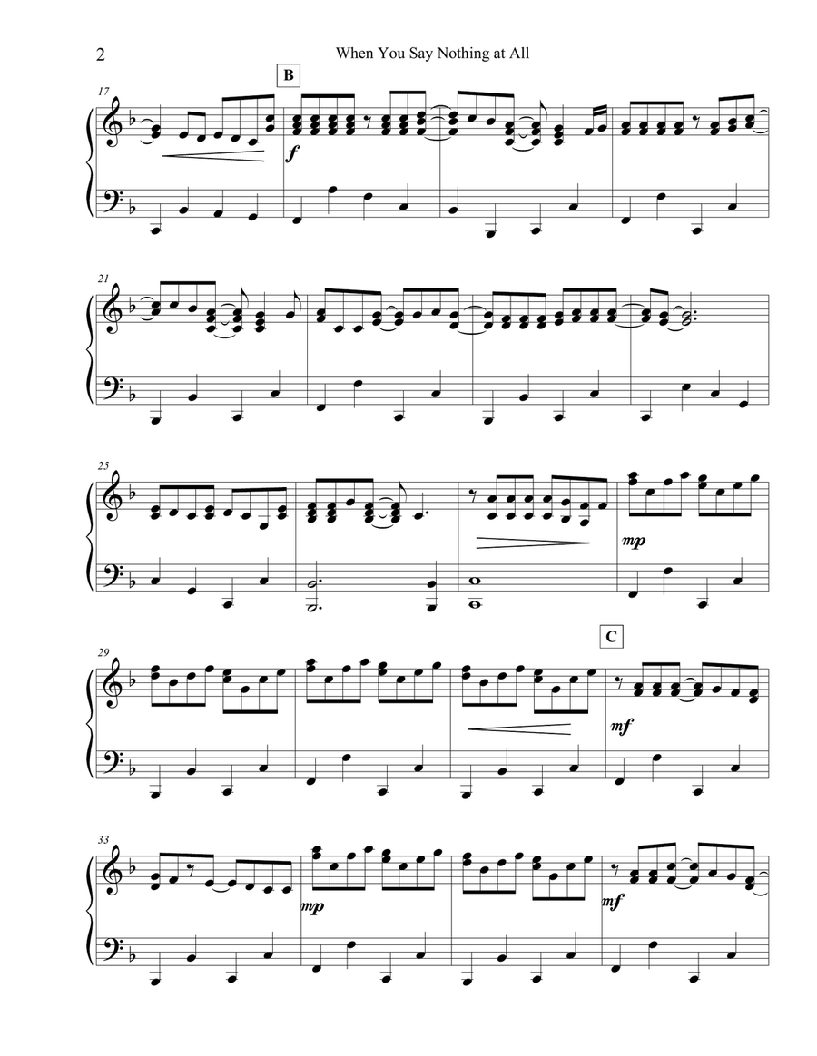 When You Say Nothing At All Piano Solo scores gallery preview page 2