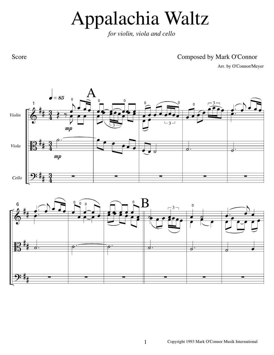 Appalachia Waltz (score - vln, vla, cel) String Trio scores gallery preview page 4