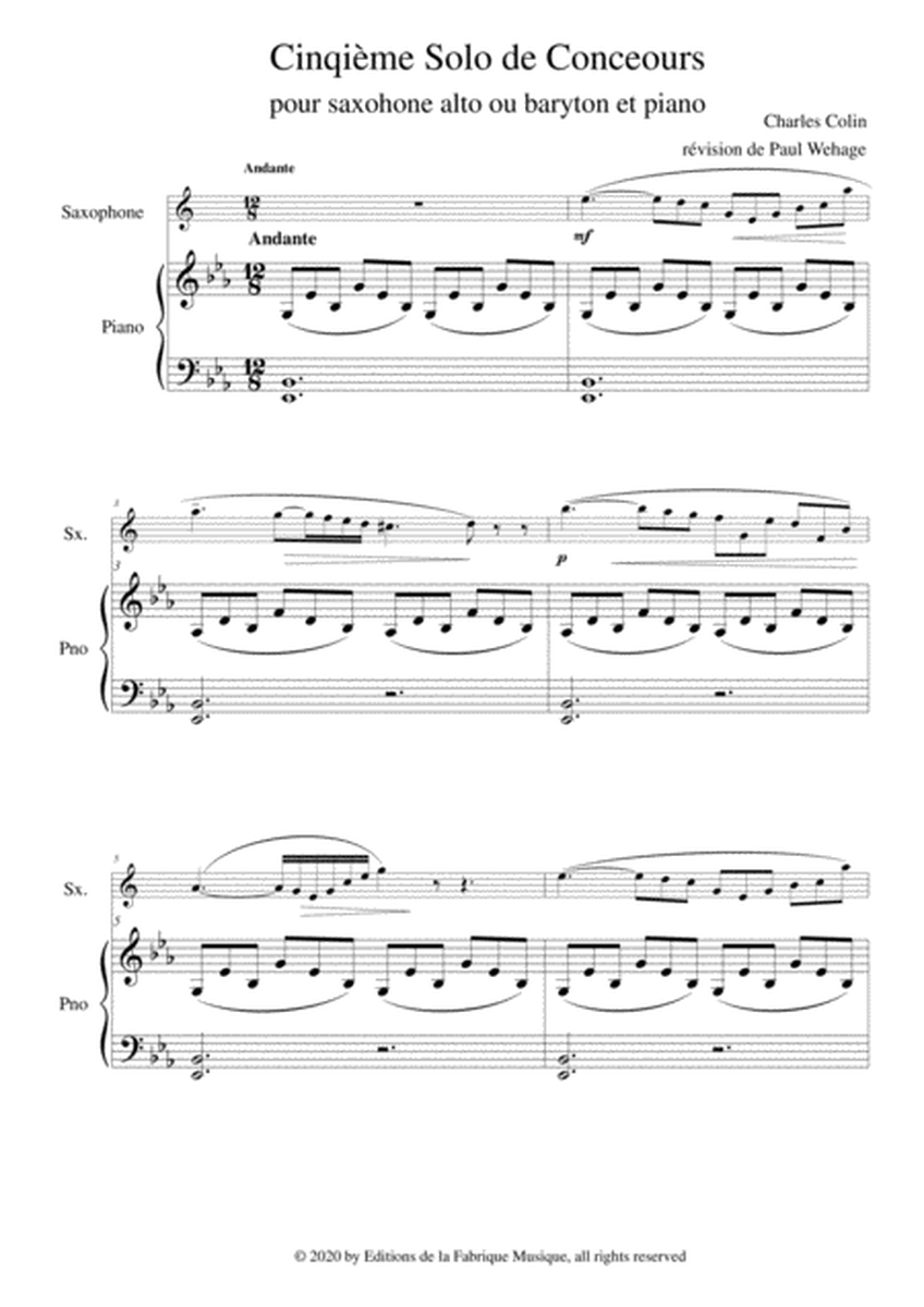 Charles Colin: Cinquième Solo de Concours, Opus 45 arranged for Eb alto or baritone saxophone and p