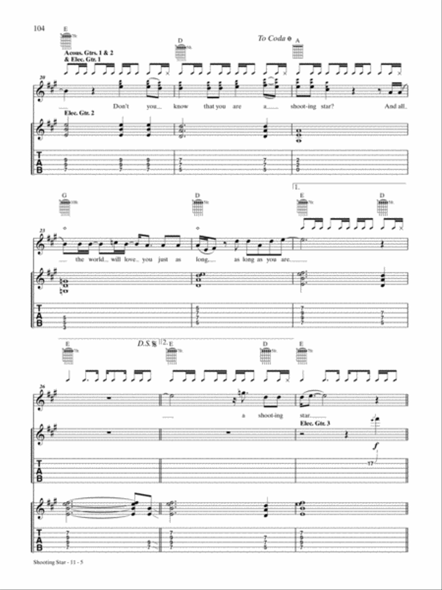 Shooting Star Guitar Tablature scores gallery preview page 5
