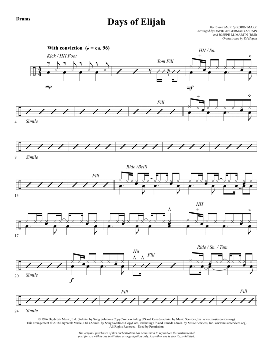 Days of Elijah (arr. David Angerman) - Drums Choir scores gallery preview page 1