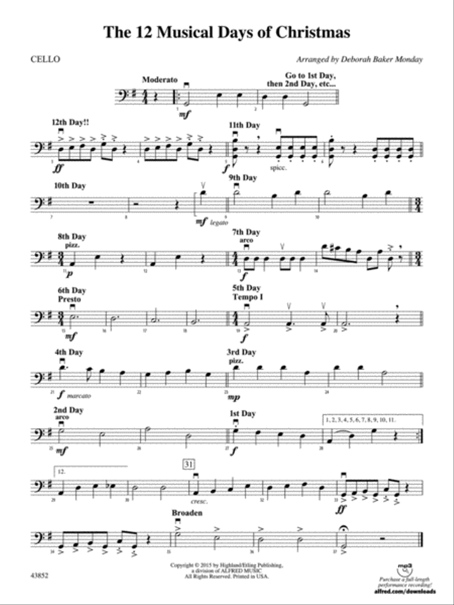 The 12 Musical Days of Christmas: Cello String Orchestra scores gallery preview page 1