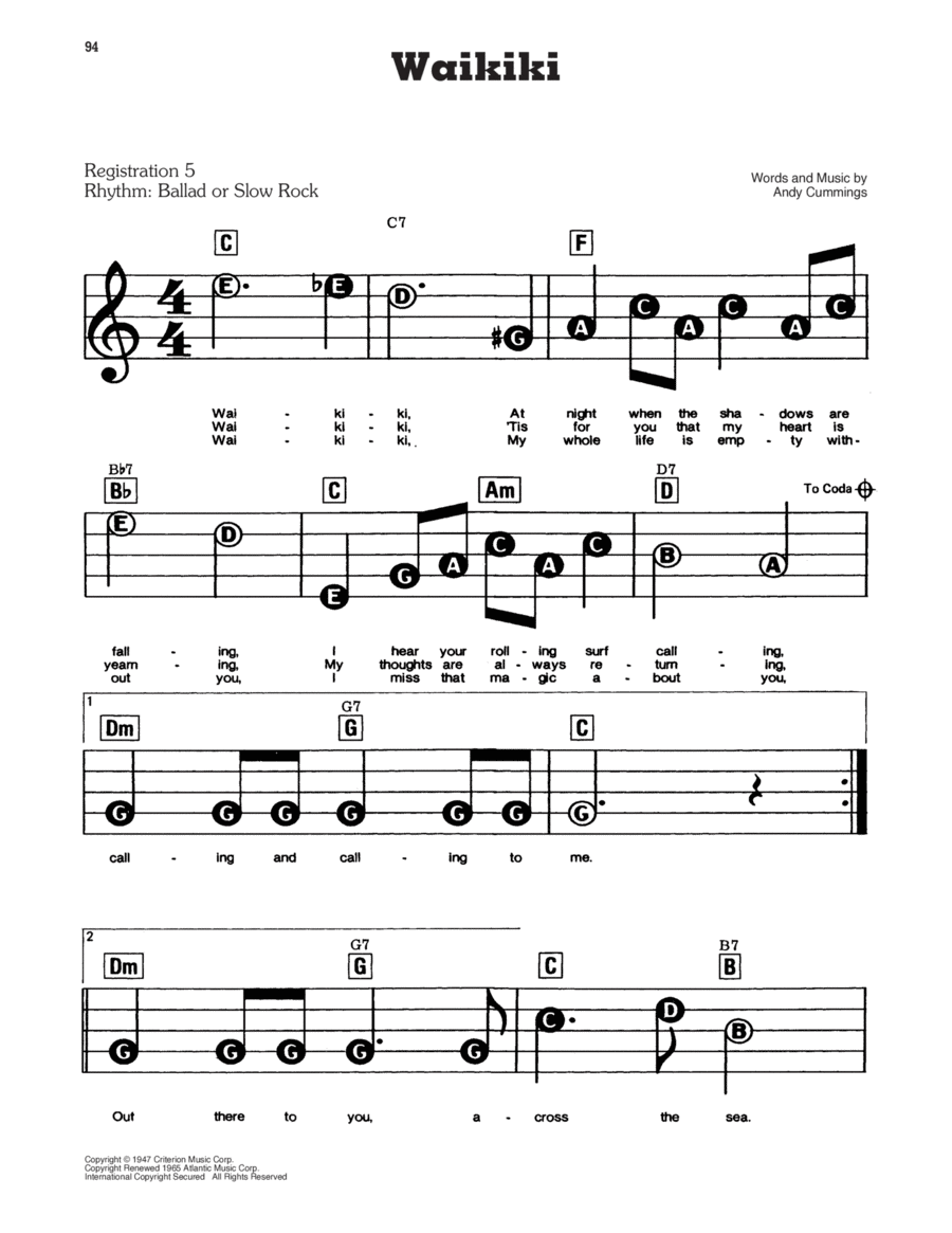 Waikiki Electronic Keyboard scores gallery preview page 1