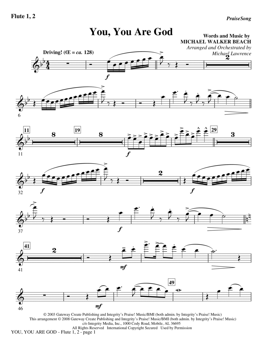 Book cover for You, You Are God - Flute 1,2