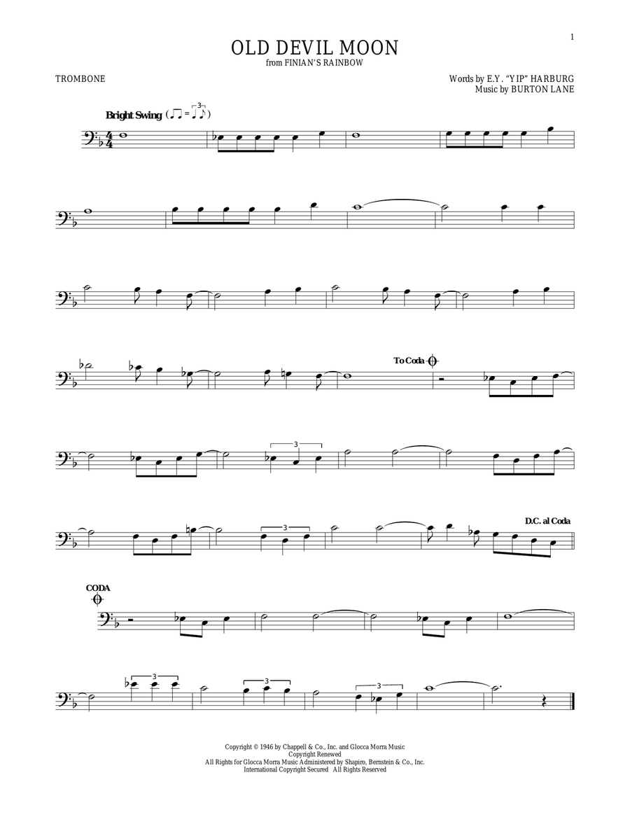 Old Devil Moon Trombone Solo scores gallery preview page 1