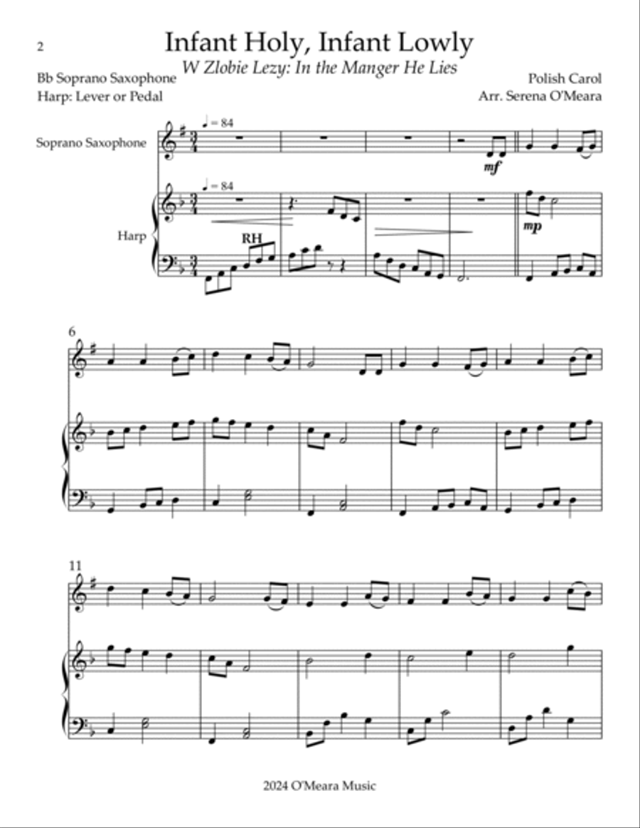 Infant Holy, Infant Lowly, Duet for Bb Soprano Saxophone & Harp